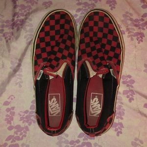 Red and Black checkered Vans